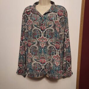 blouse XXL VGC  26 pit to pit 29 3/4 length tourquoise,red,black silver and whi